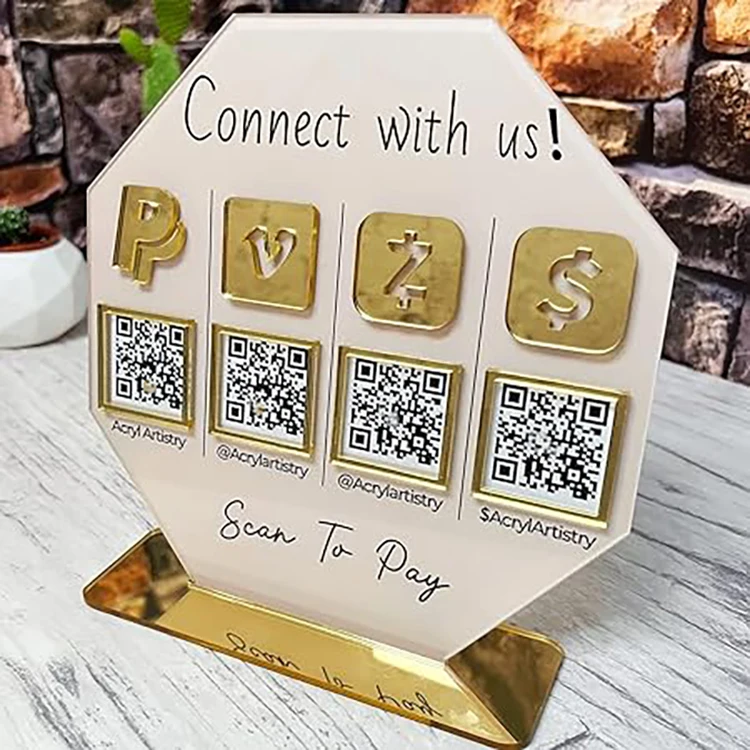 Wholesale Table Top Business Social Media Sign Mirror QR Code Sign Stand Acrylic Display Stand