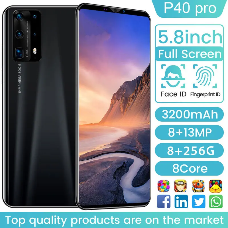 5.8 Inch 8+256gb Dual Sim Low Price Unlocked Cell Phones Smartphones Cheap 4g Mobile Android 10 Smart Phones P40 Pro