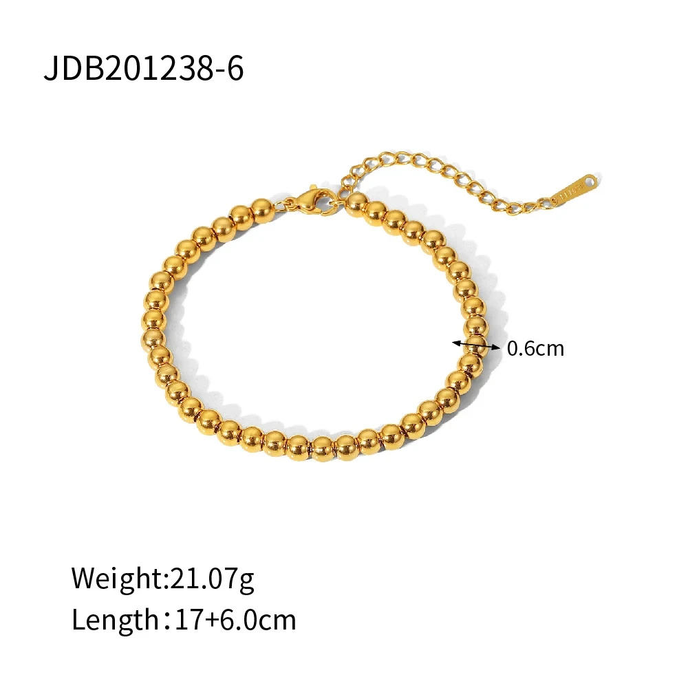 Luxury Jewelry Manufacturer Waterproof Stainless Steel 18K Gold Plated Heart Charm Stone Round Ball Bead Chain Bracelet Femme