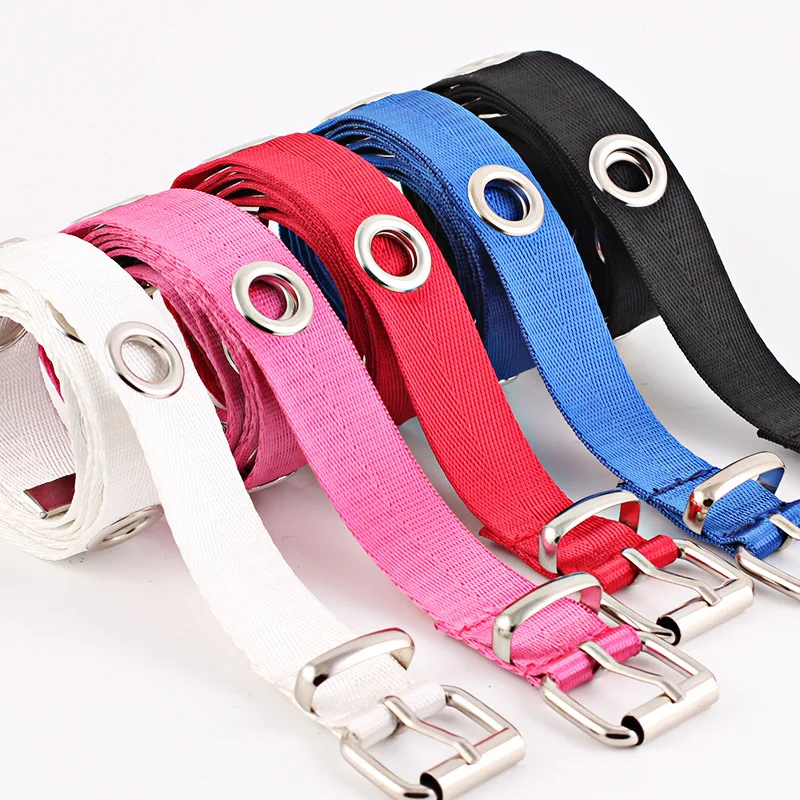 Punk Double Grommet Eyelet Hole Belt For Women Men Black Red Canvas Female Male Waist Strap Belts