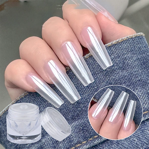 White Chrome Pearl Nail Powder Mirror Effect Nail Art Glitter Silver Aurora Rubbing Dust on Manicure Decorations Powder