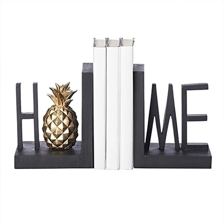Custom design shelf ornaments home pineapple black modern decorative resin bookends