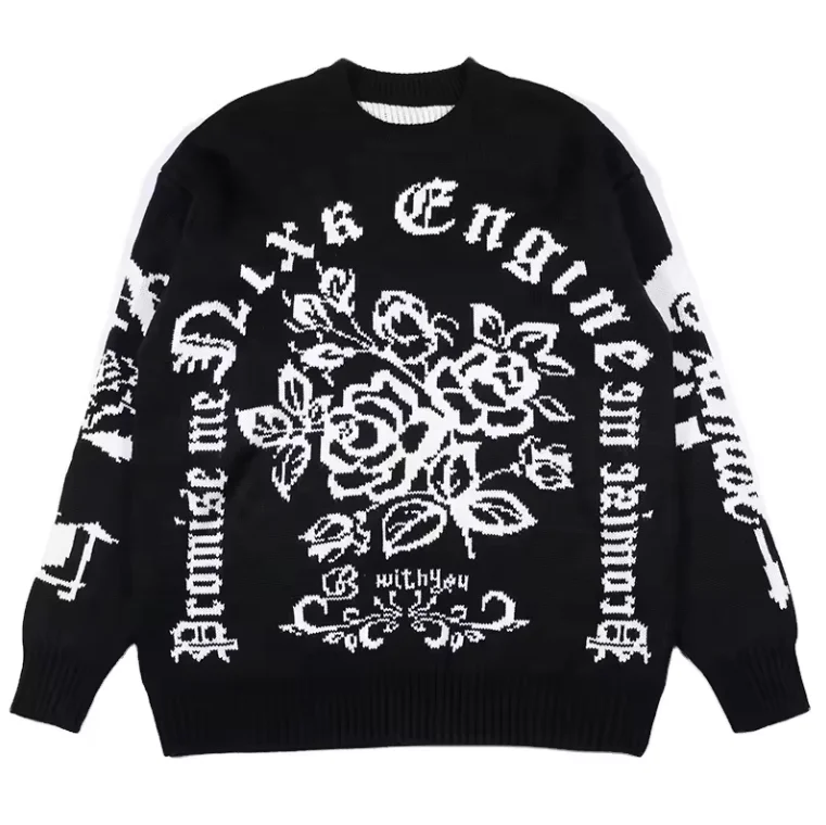 Custom LOGO OEM & ODM men sweater Jacquard pattern knitwear crew neck knit jumper winter cotton designer knit sweater for men