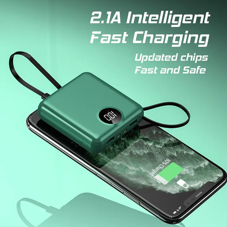 Creative Design 5000mAh Mini Power Bank Portable Charger Powerbank Built in Cable Fast Charger For Xiaomi Poverbank