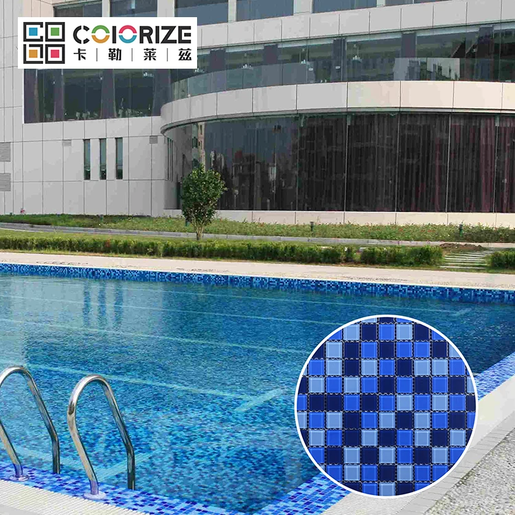 Colorize square mosaic swimming pool tiles Mix Blue swimming pool pattern mosaic glass material glossy crystal mosaic supplier