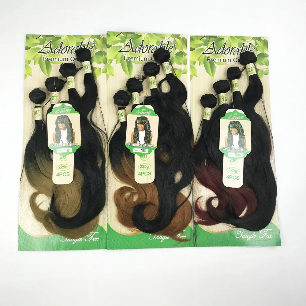 heat resistant fiber synthetic hair extension mixed two tone hair bundles Brazilian body wave 4pcs T1b27 free closure