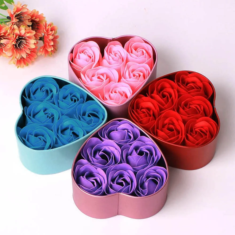 6Pcs Rose Soap Flower Case Heart Scented Bath Body Petal Rose Flower Soap Romantic Flavor Wedding Decoration Gift