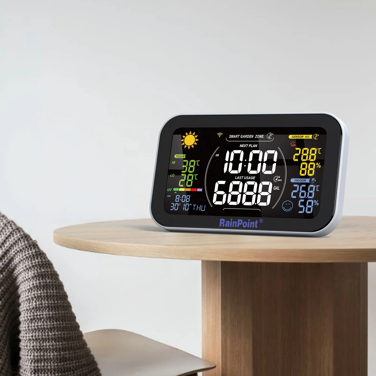 Rainpoint Digital Irrigation System Hub Displayed with Irrigation Plan Watering Time Sensors Showing Automatic Garden