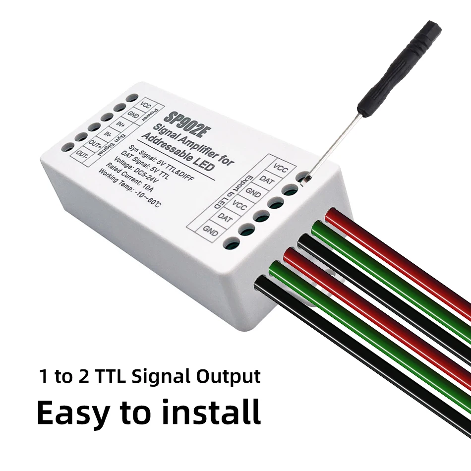 Усилитель сигнала SP902E ретранслятор 2 канала WS2812B WS2811 SK6812 WS2814 RGBW RGB Пиксельная Адресуемая матричная панель света 5-24V