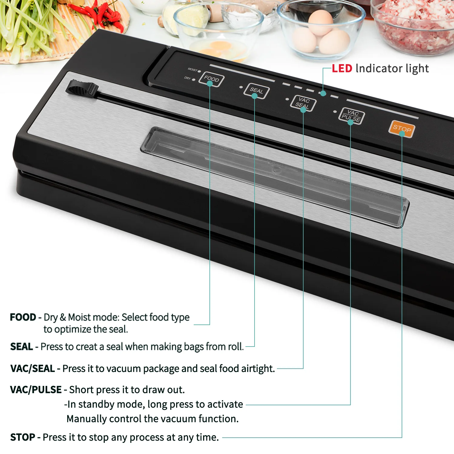 Hot Sales Kitchen Fresh Food Meat Saver Automatic Vacuum Sealer For Packing With Visible Chamber Window