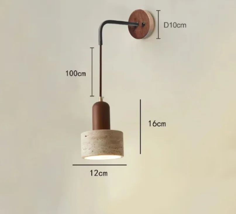 Led Bedroom Bedside Wall Lamp Yellow Cave Stone Light Wood Cream Retro Style Lighting With Switch Vintage Hanging