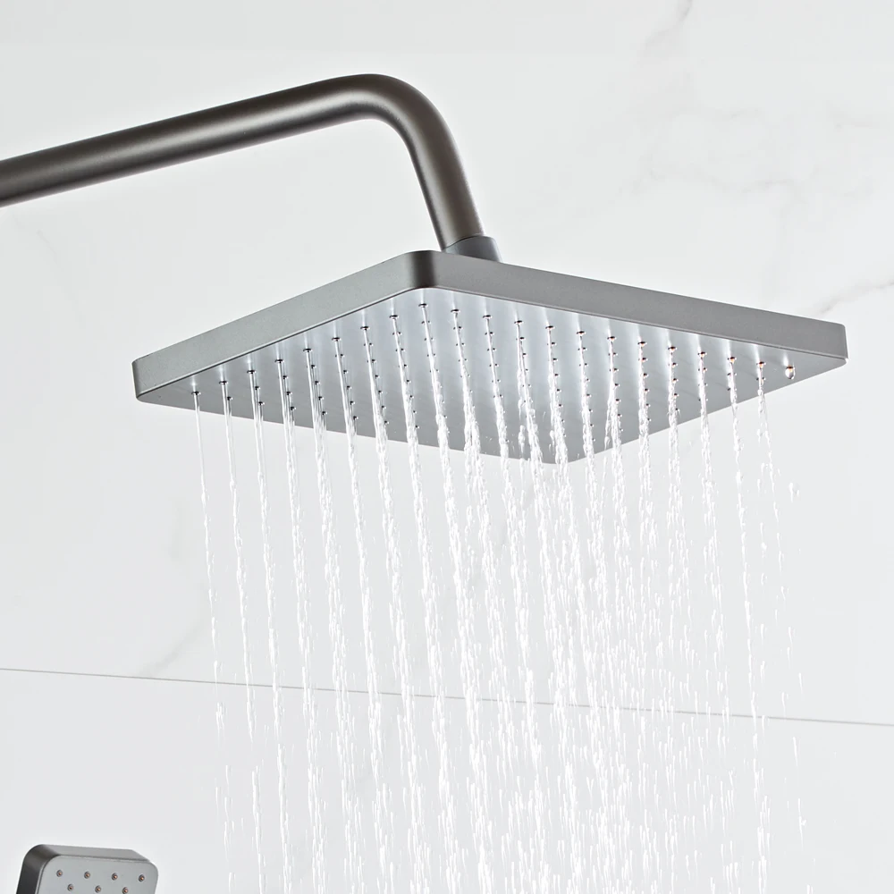 YUNDOOM OEM Gun Grey Bath Shower Set  Ducha Chuveiro Space Aluminium Bathroom 3 Function Shower Mixer Bath & Shower Faucet