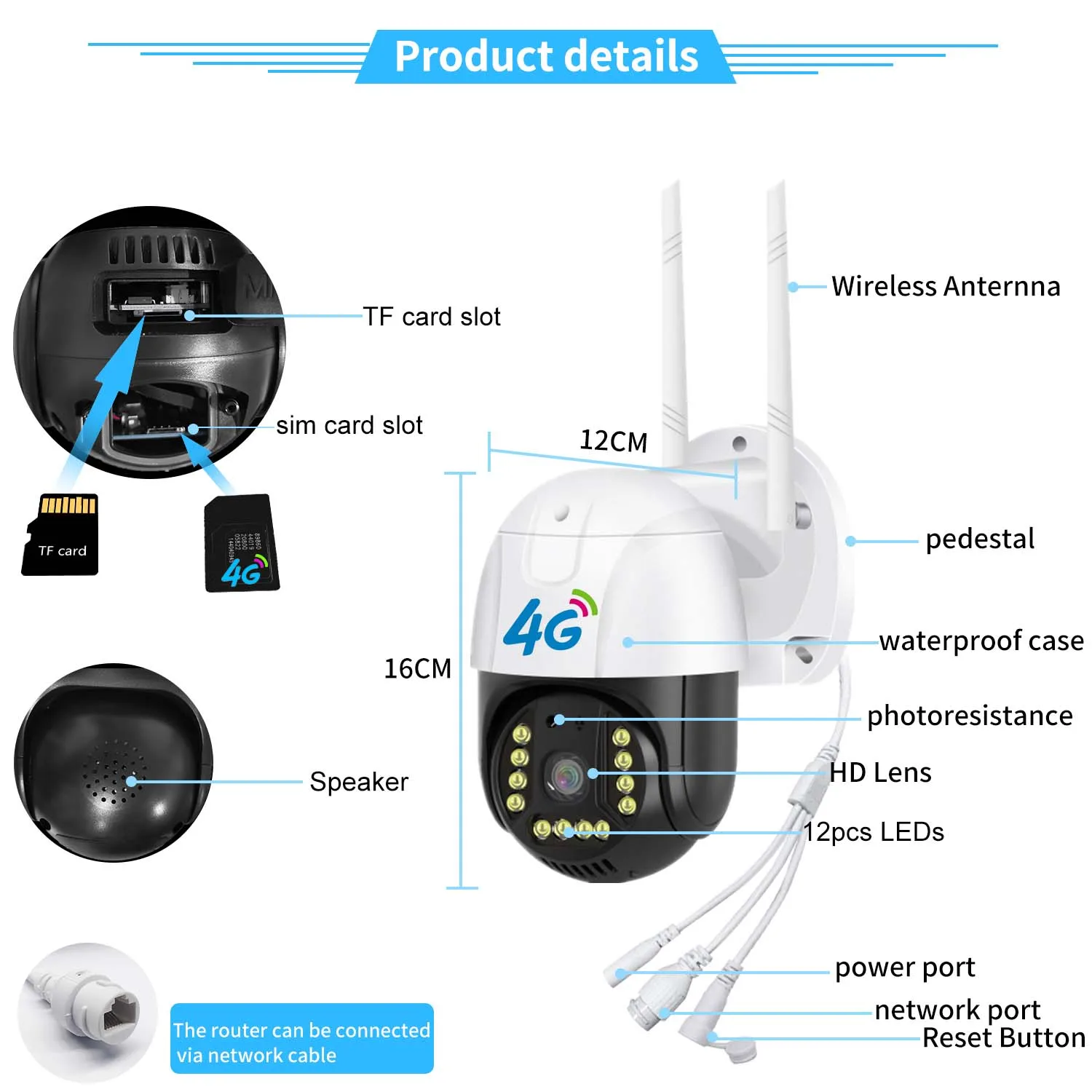 Водонепроницаемая камера видеонаблюдения IP66 2 8 дюйма Ptz 4g Sim-карта безопасности для V380 3