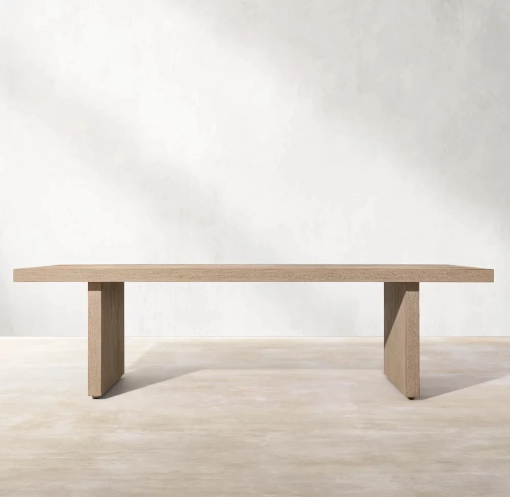Luxury outdoor furniture weathered color rectangle shape solid wooden teak dining table
