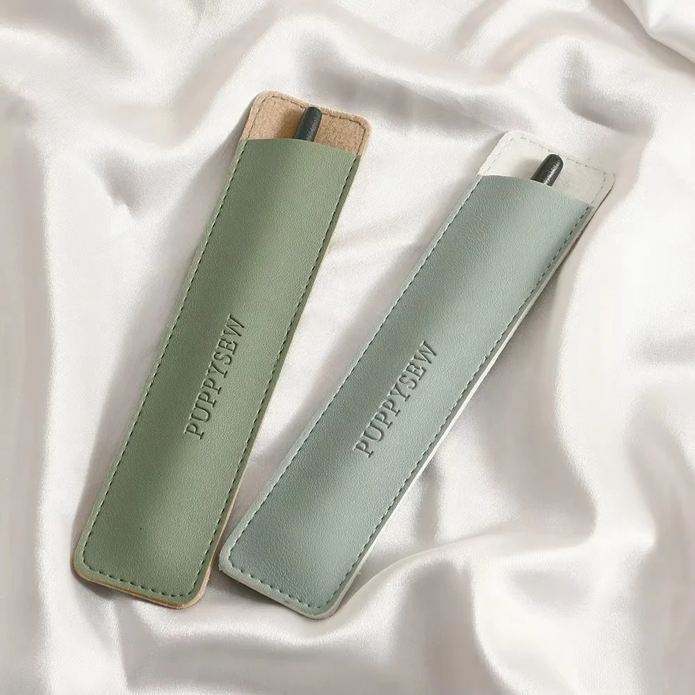 PU Leather Pen Protection Cover Holder Soft Eyebrow Pencil Case Pen Pouch Bag Stationery Office School Supplies Gift With Logo