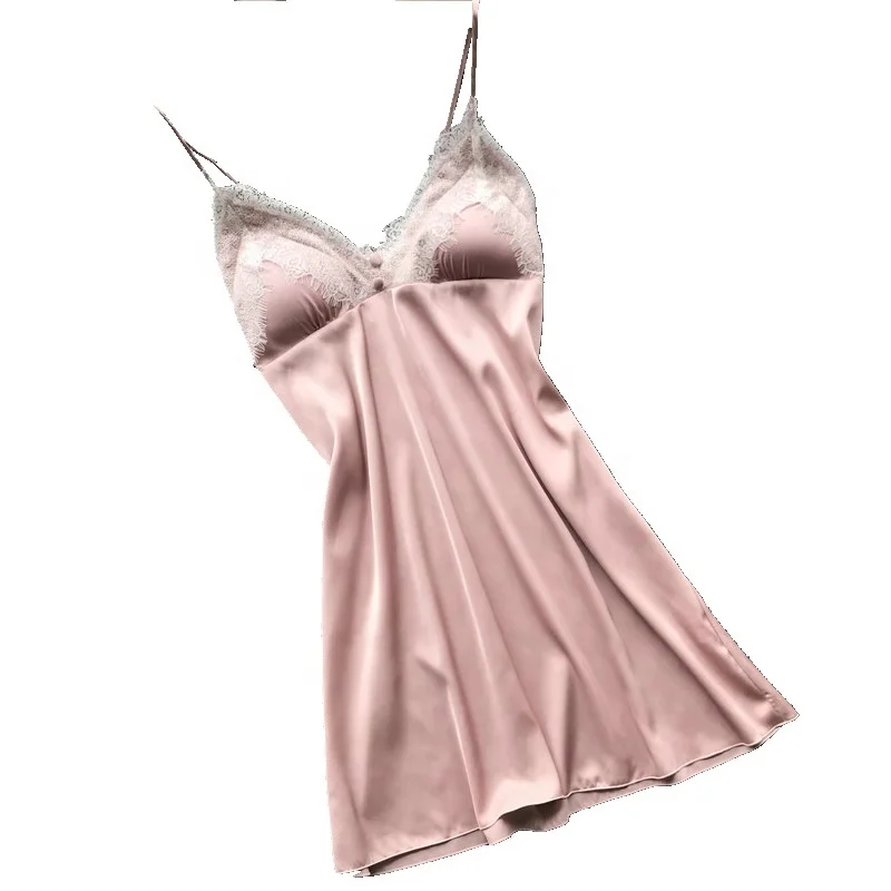 Wholesale One Piece Sleeping Dress Breathable Silk Satin Nightgown for Women