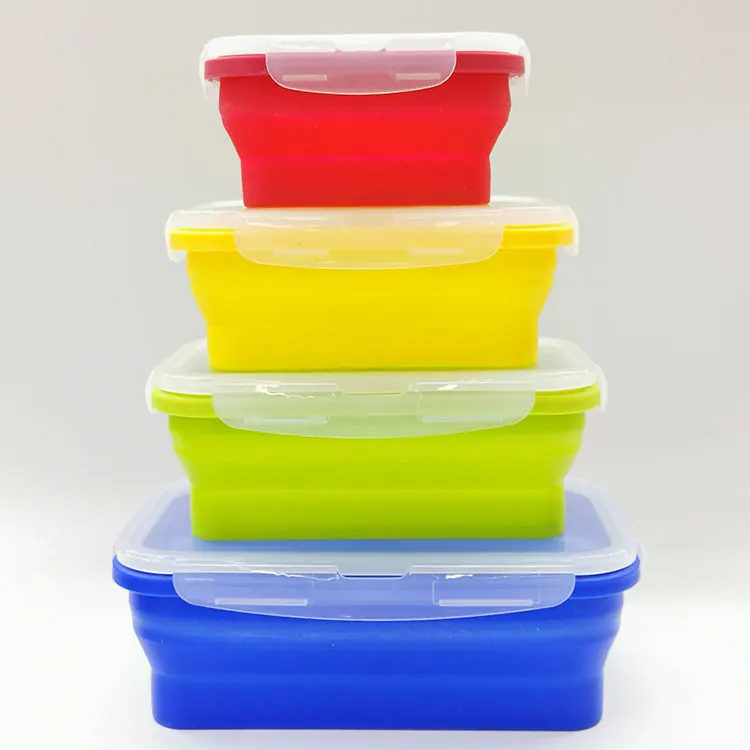 
4 PC 350/500/800/1200ML Wholesale Collapsible Silicone Lunch Bento Box Container 
