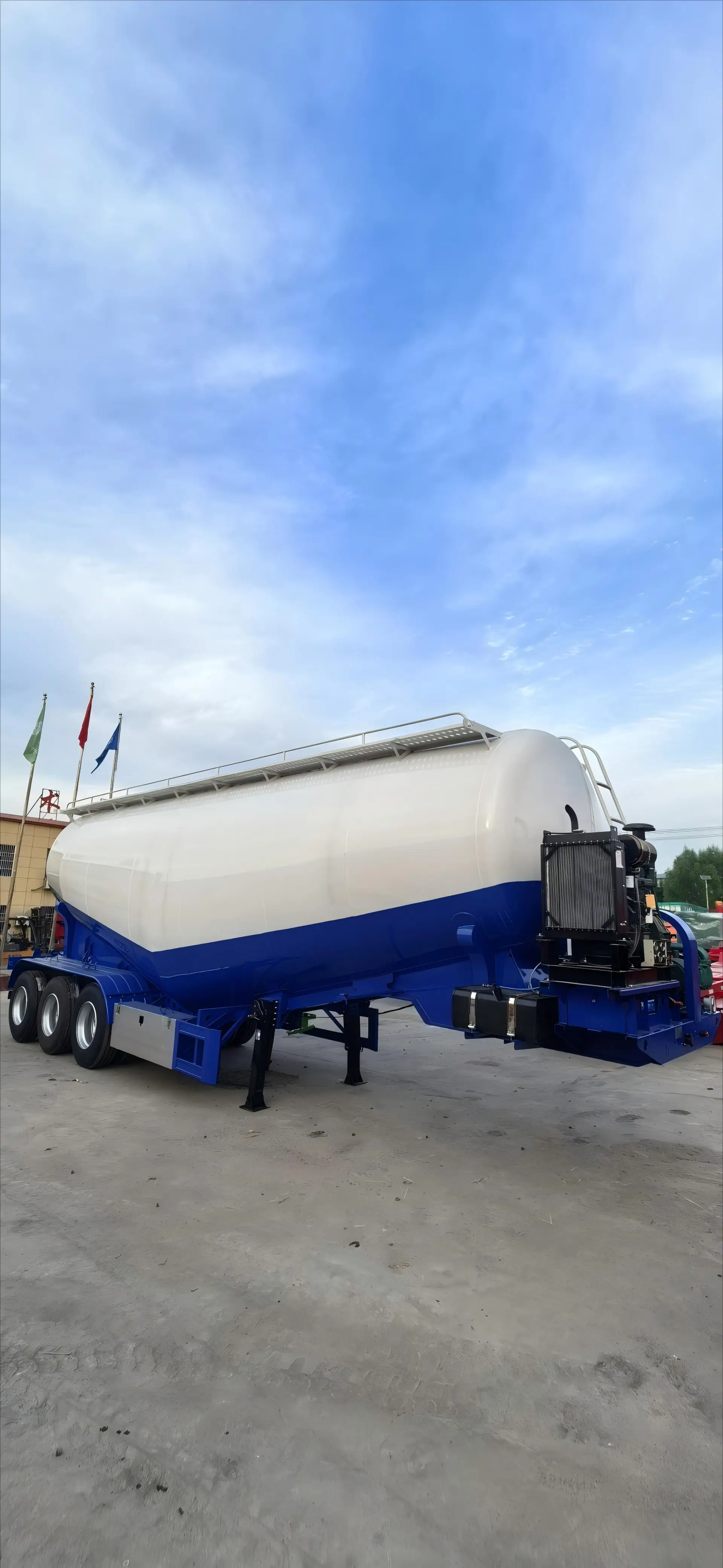 CIMC heavy duty 3 axis 35-45 cubic with diesel engine and air compressor spring suspension bulk cement powder tank semi trailer
