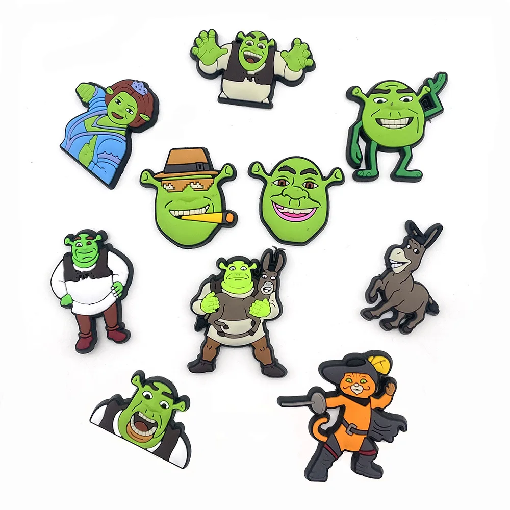 10pcs Set Cartoon Shrek Cave Shoes Shoe Flower Decorative Buckle Soft Rubber Cartoon Garden Accessories