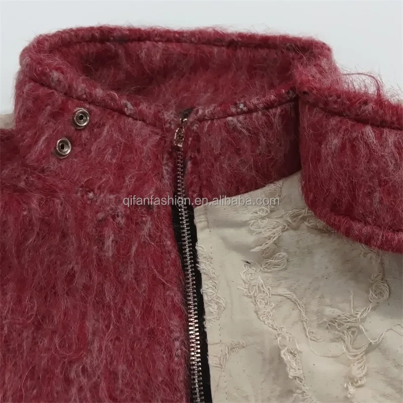 Custom tow tone distressed tassels fully streetwear sherpa fleece jacket for men
