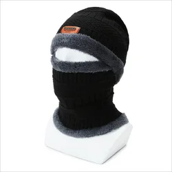 2022 men warm winter hat with Scarf Wool Lining Thick Warm Knit beanies Winter Beanie Caps bonnet For men