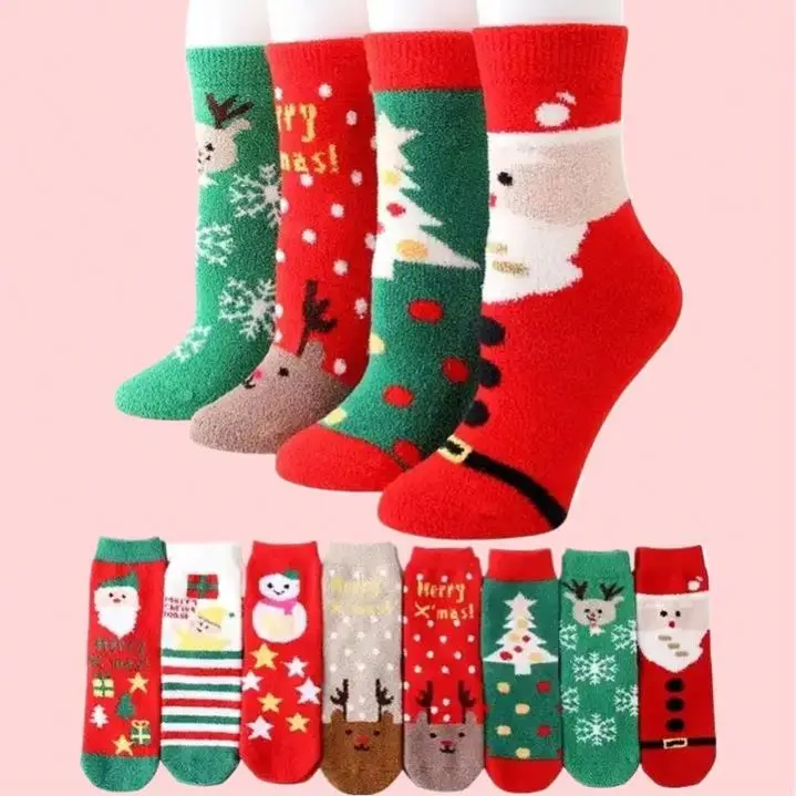Warm Casual Unisex Winter Socks Cute Santa Claus Deer Soft Cotton Zipper Perfect Christmas Gifts Women Kids Daily Use