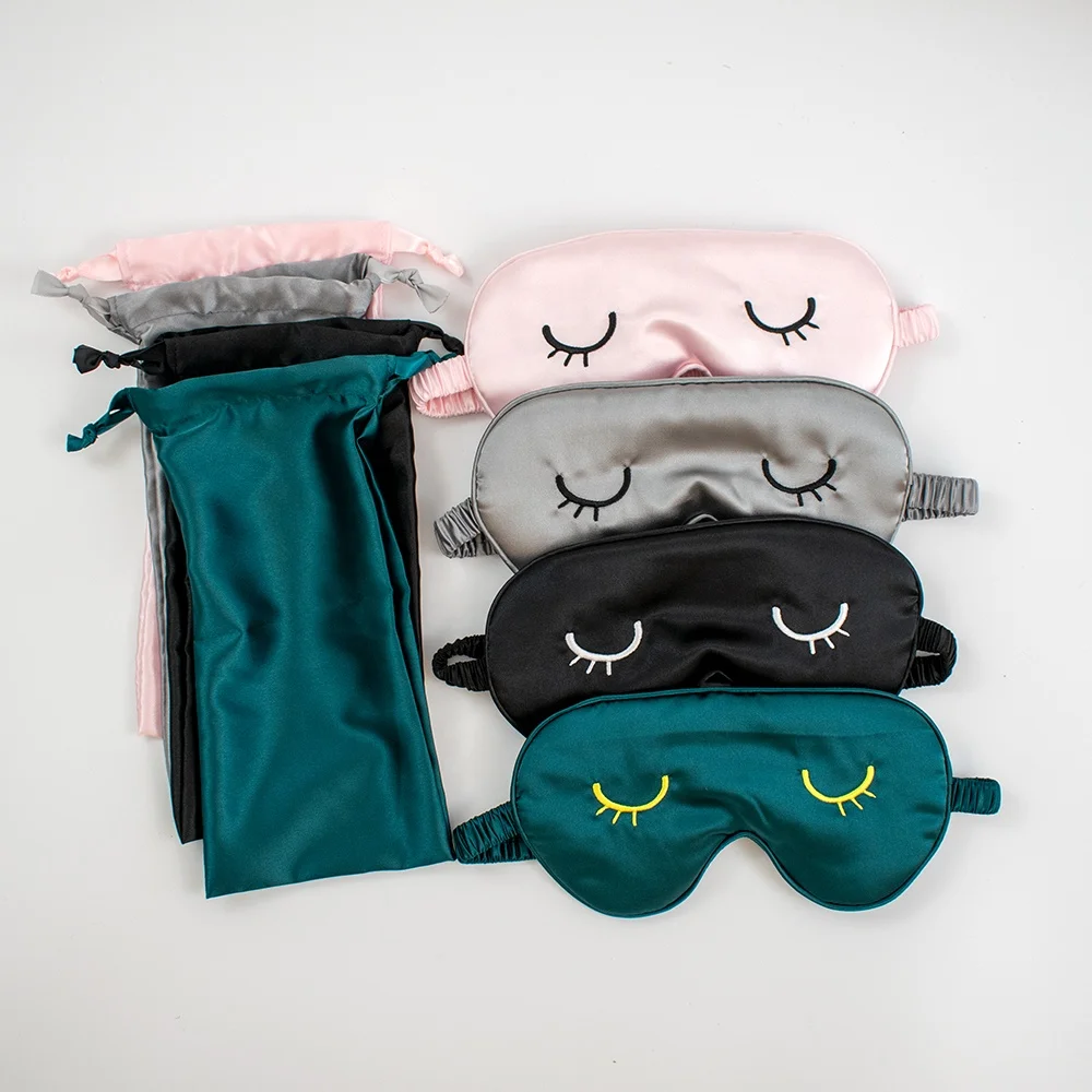 Custom Office lunch Break  Super Soft Smooth luxury stain silk sleep Eyelash Eye Mask with bag for travelling