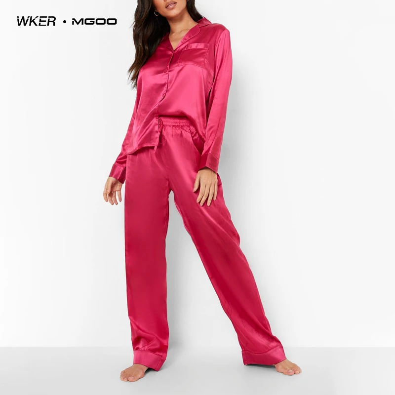 WKER satin mix & match Pj shirt plus size lingerie sleepwear long sleeve women winter pyjamas