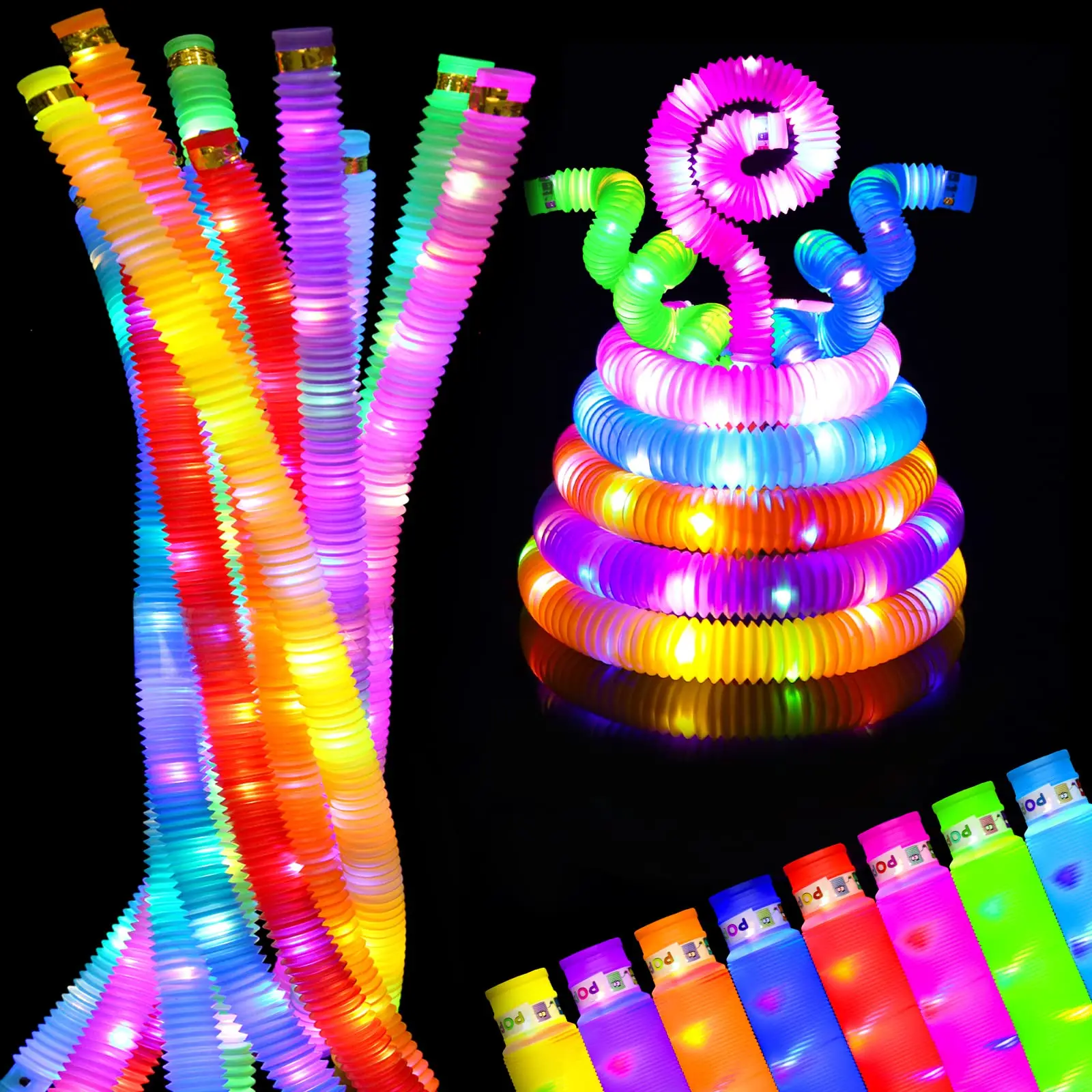 Light Up Flexible Tubes Sensory Toys Pipes Set Magic Led Tubes Sensory Fidget Toys Party For Kids Adults
