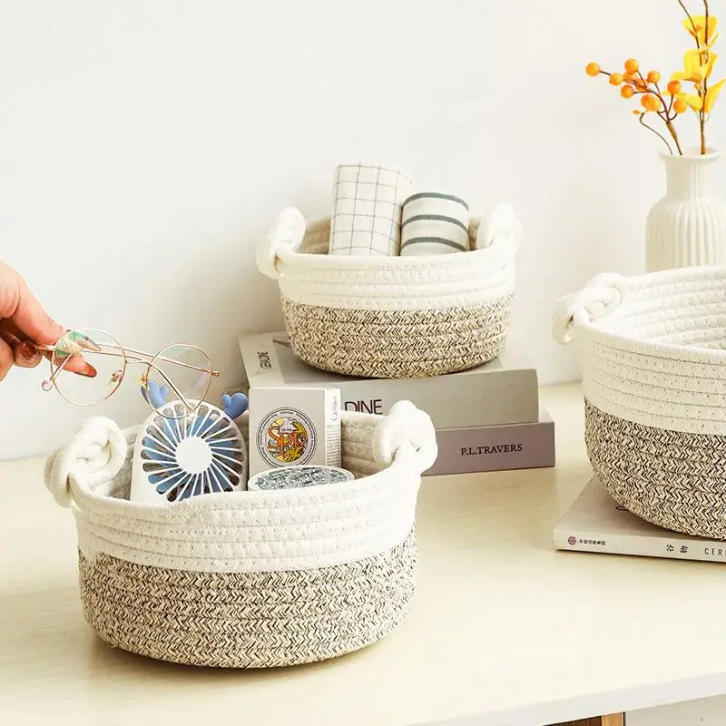 Small Cotton Rope Woven Storage Basket for Organizing for Bathroom Nursery Decorative Basket Organizer Bins Set of 3