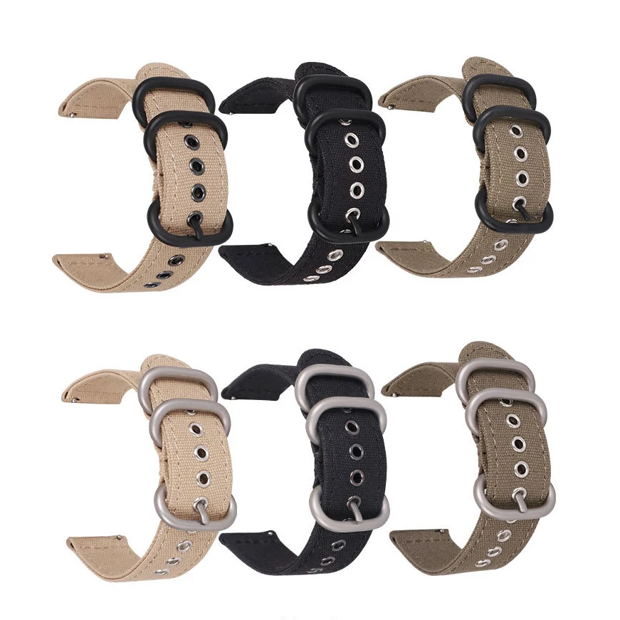 Durable cotton fabric watch straps quick release canvas watch bands with metal eyes on the holes
