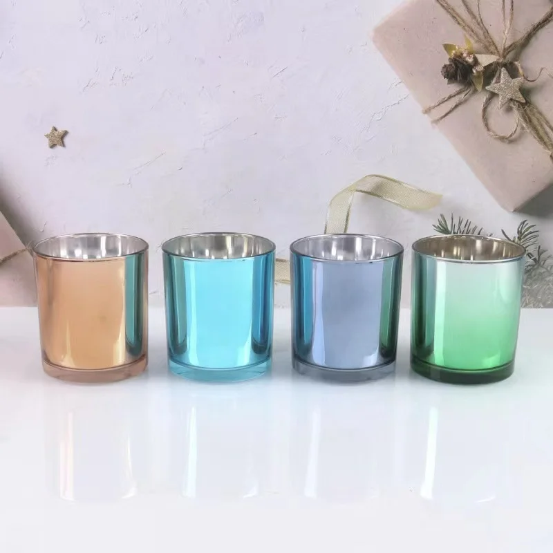 Silver Electroplated Candle Jar Manufacturer Luxury 8oz 10oz 12oz Amber Blue Grey Candle Jars with Lid and Boxes Packaging