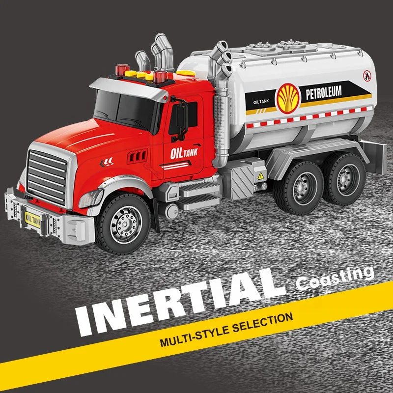 ODM Custom Logo Toy Truck Inertia Oil Tank Transport Truck Toy Boys 1/10 Friction Oil Tank Truck Toys With Light,Music,Spray
