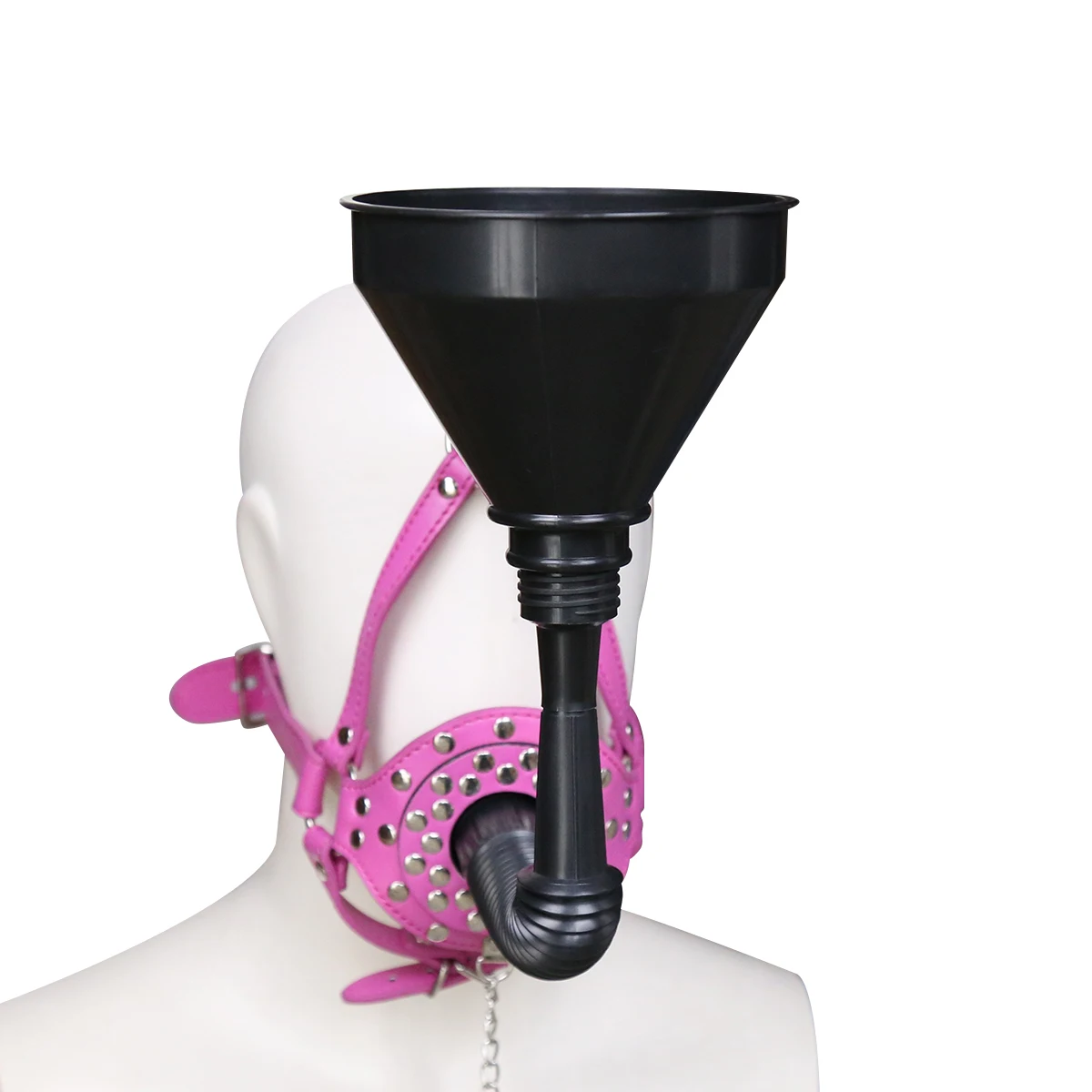 Head Harness Strap Toilet Lid Gag with Funnel PU Leather Funnel Oral Enema Drool Plug Gag Head Harness Bondage Adult Game
