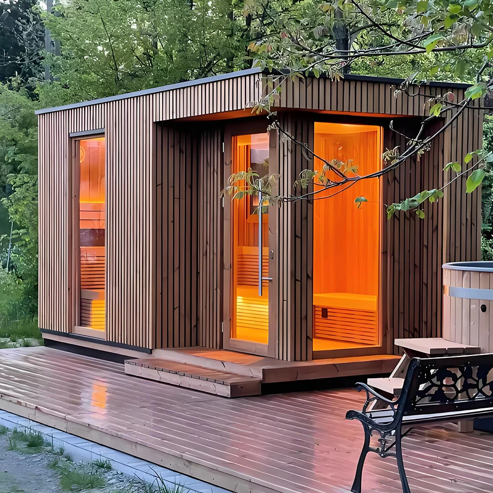 Wood Sauna Square Room Outdoor Traditional Steam Sauna For 4 People Garden Custom Solid Wood Sauna