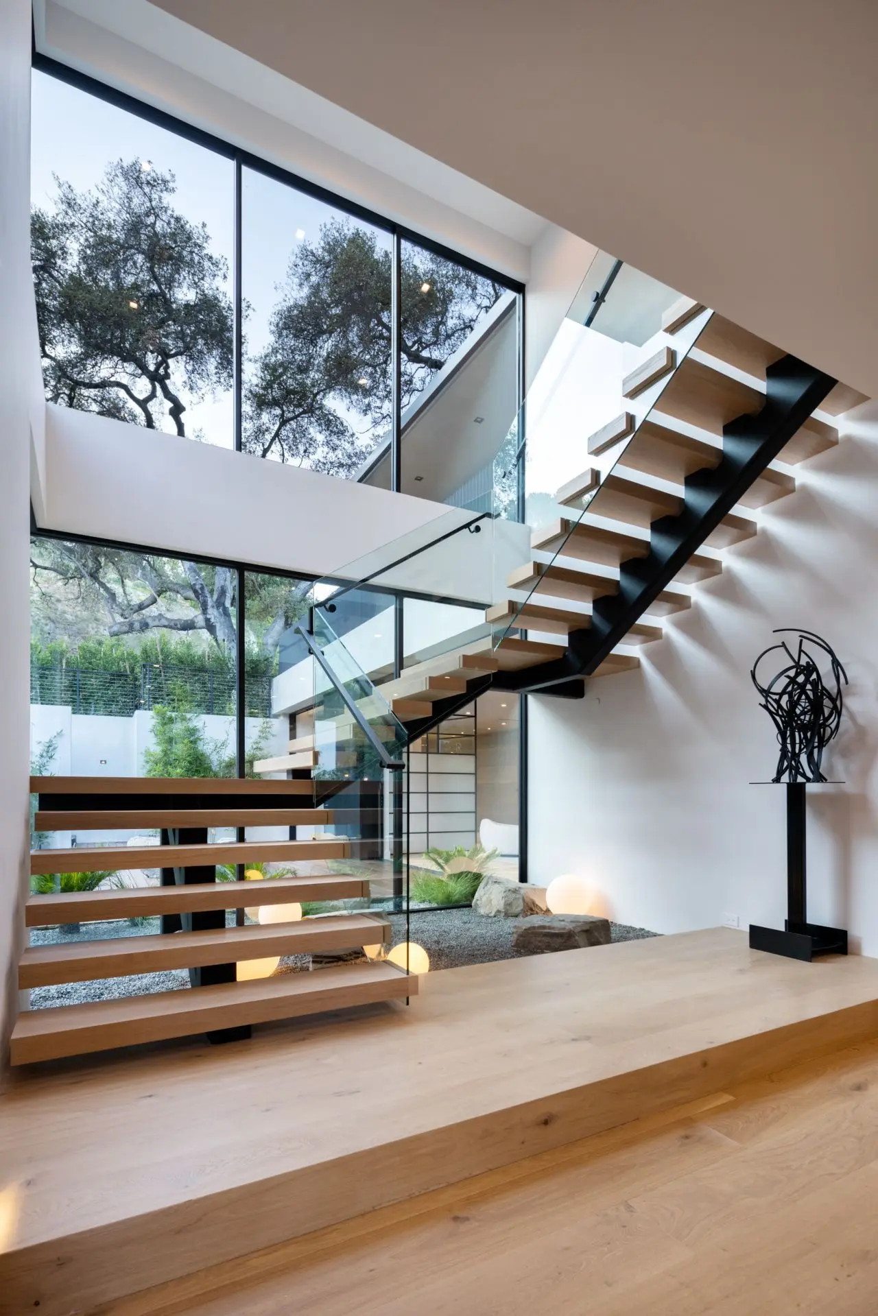 Luxury Design Basement stair pre-buried Stringer Staircase wood marble glass steps straight Floating stairs