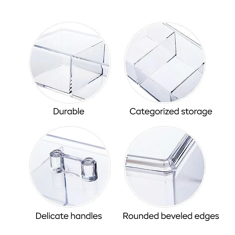 NISEVEN Hot Selling 3 Grid Acrylic Drawer Organizer Waterproof Bathroom Cotton Swab Box with Lid Clear Acrylic Storage Box