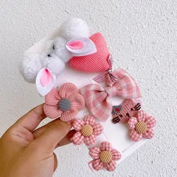 Cute Design Kids Hair Accessories Flower Rabbit Barrettes Hairclips Sweet Knitting Knitted Cartoon Hair Clip Set