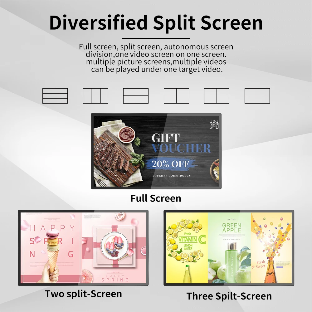 Full HD 32 43 55 Hanging Mounted Restaurant Menu Board UHD 2K 4K LCD Advertising Screen 800nits Indoor Fast Food Kiosk Display