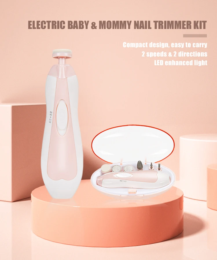 Electric Baby Nail Clipper Cutter Trimmer Scissors Kit Kid Infant Adult Newborn Nail Care Manicure File Drill With Light