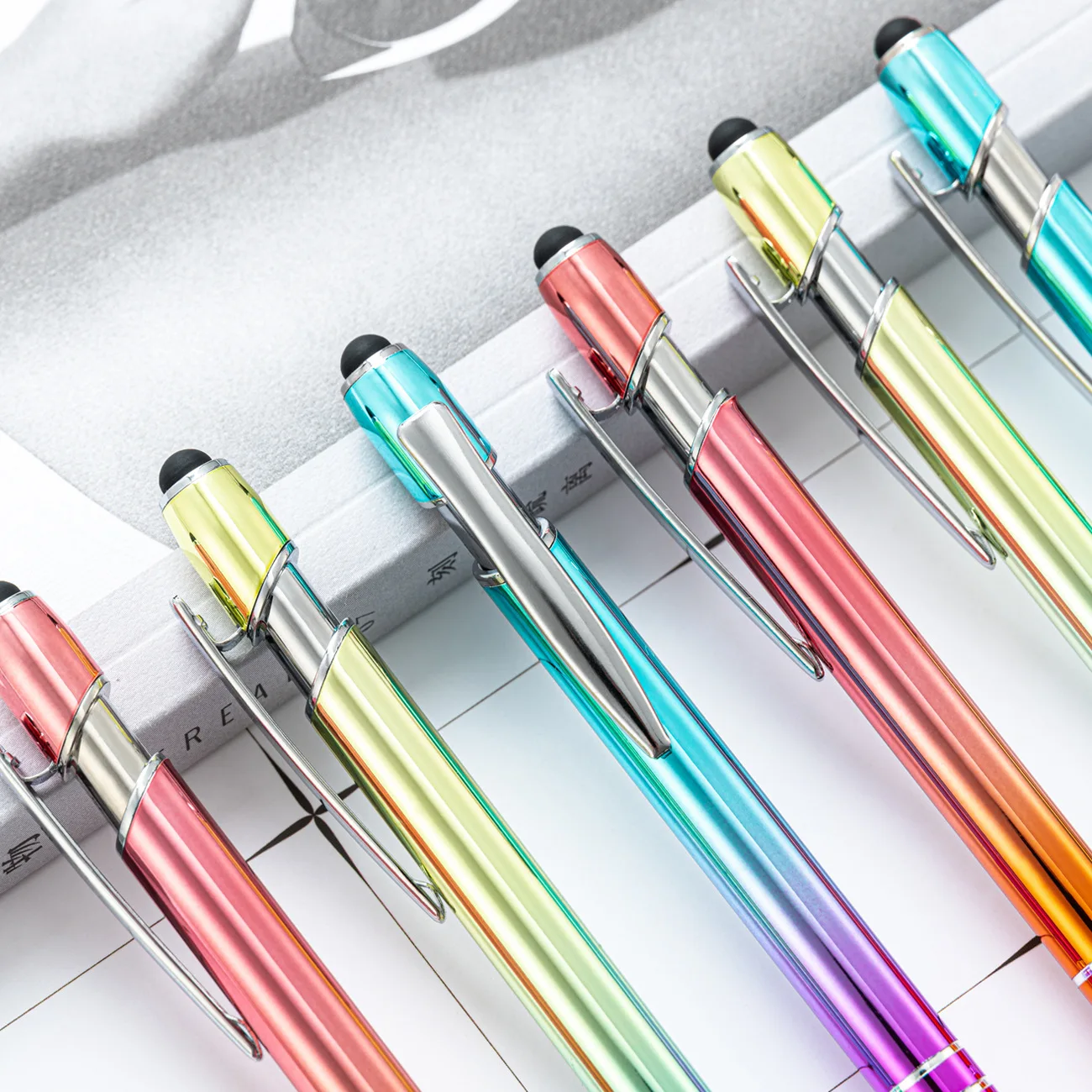 2022 New Rainbow Color Metal Ballpoint Pen Gradient Promotional Stylus Ball Pen