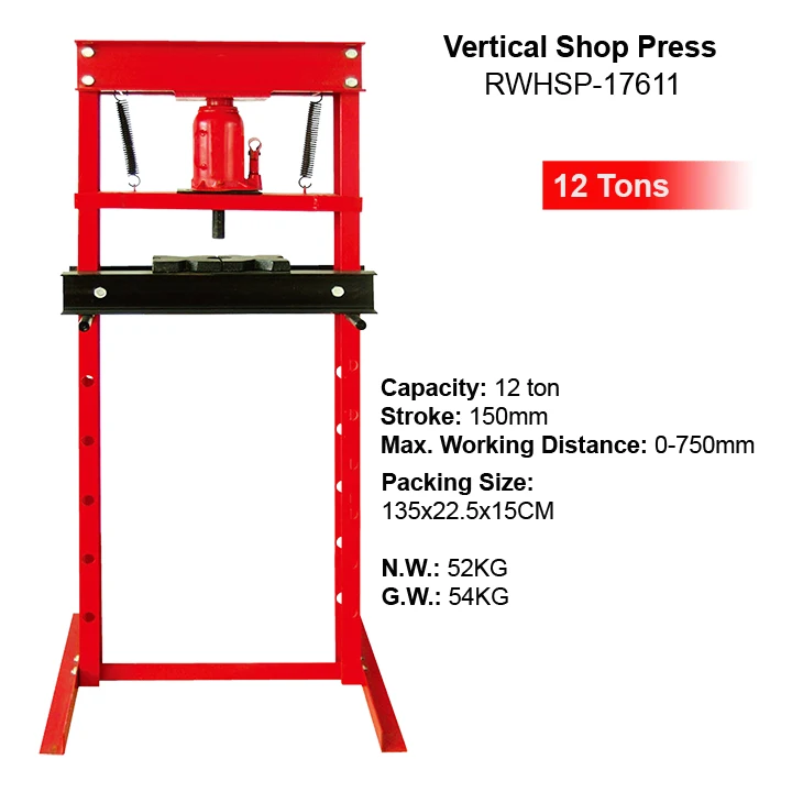 Factory 20 Ton Vertical Manual Hydraulic Shop Press Machine Car Vehicle Repair Equipment CE Hydraulic Cylinder Shop Press Tools
