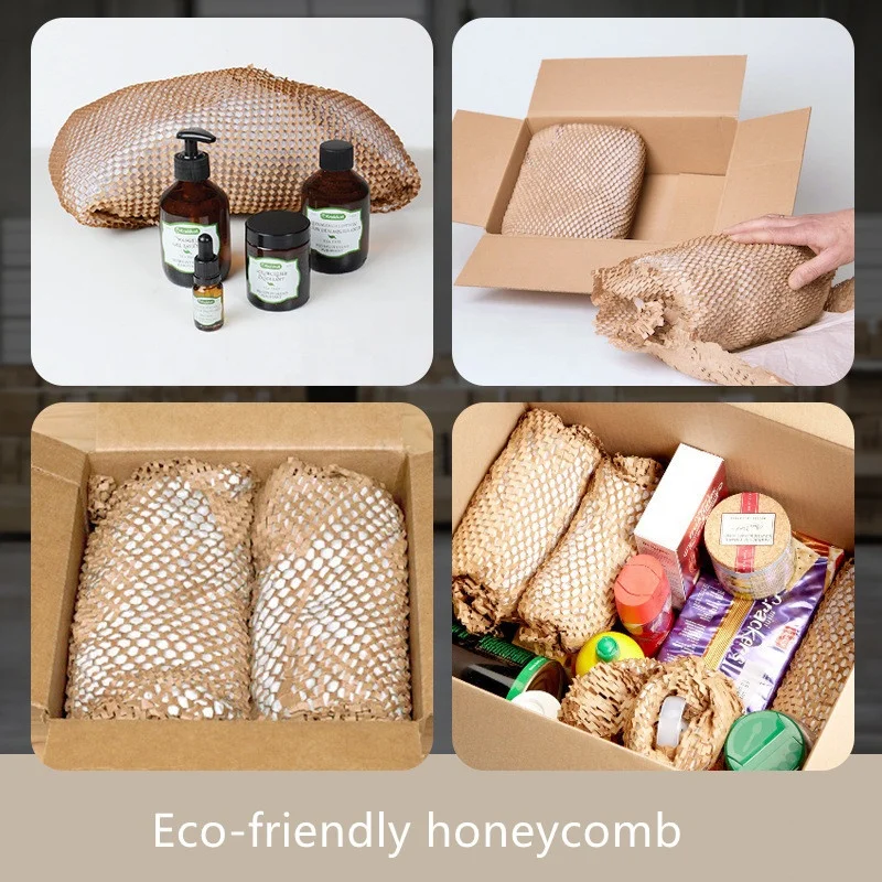 Perforated-Packing Cushioning Wrap Honeycomb Packaging Paper Rolls with 20 Fragile Sticker Labels