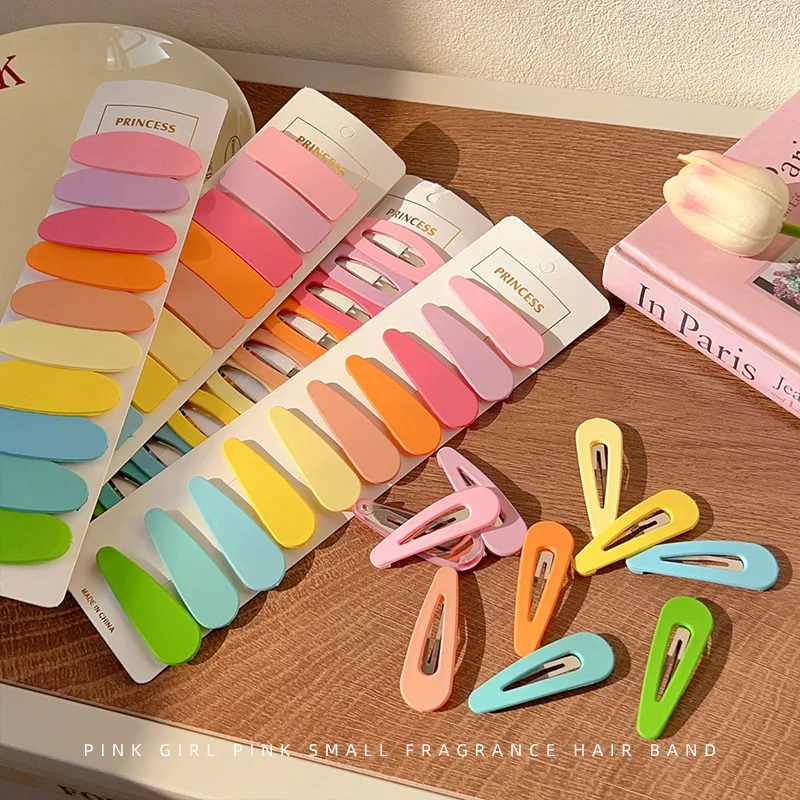10pcs/Card Simple Candy Color Hairclip Sweet Side Bangs Matte BB Hair Clip Set For Kids