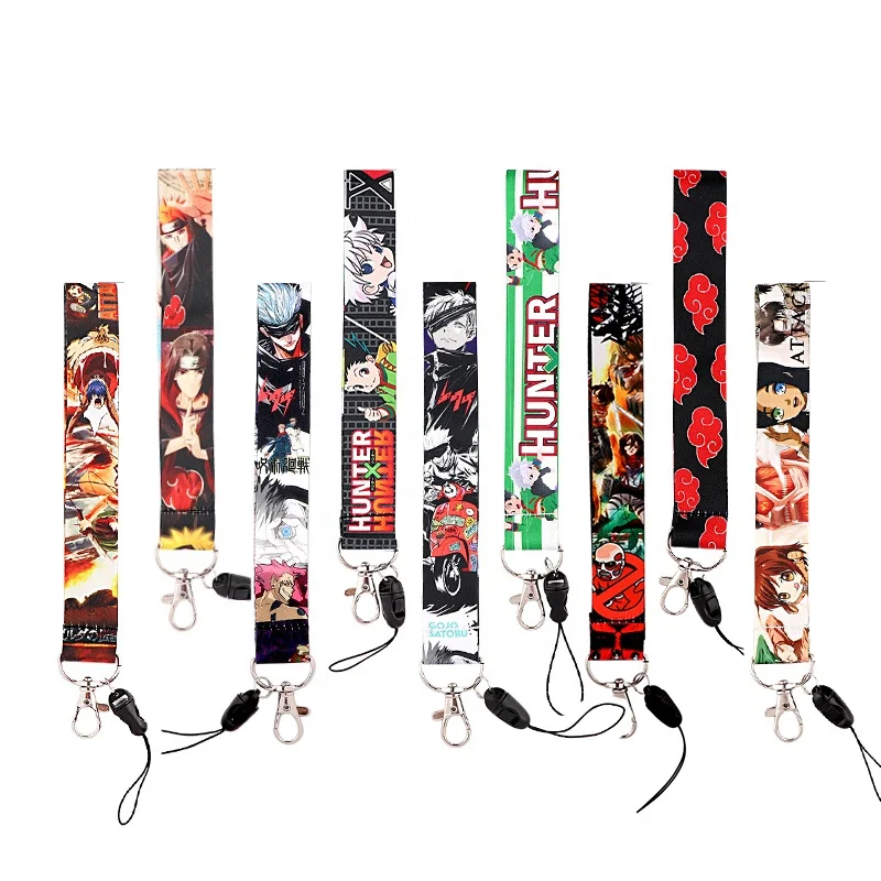 Narut Hunter Short Wrist Lanyard Akatsuki Anime Attack On Titan Wristlet Keychains Phone Polyester Rope Car Key Chain