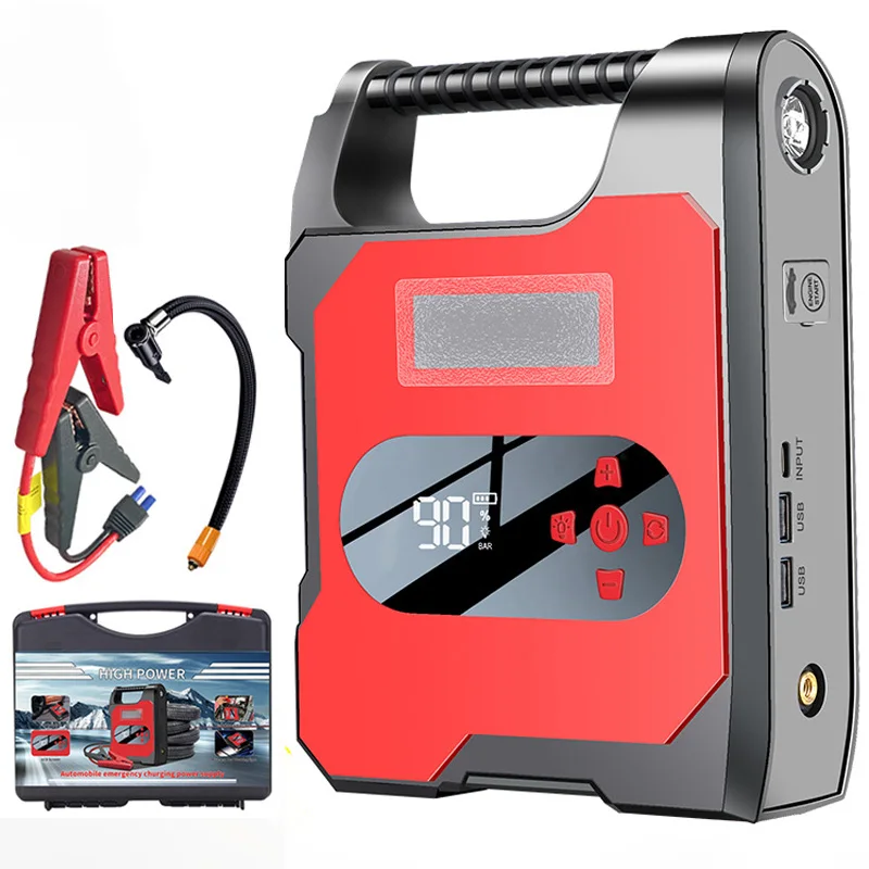Car Jump Starter Air Compressor Portable Booster Charger 2000A Powerful Battery Starting Device with Flashlight Tire Inflator