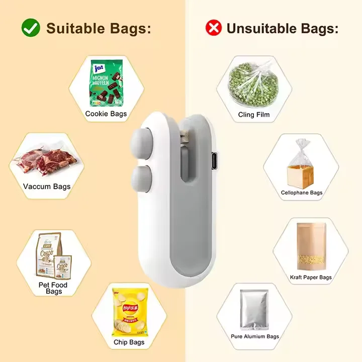 2 in 1 Portable Sealer Vacuum Mini Sealing Machines USB Rechargeable Food Plastic Bag Sealer Vacuum Mini Sealing Machines