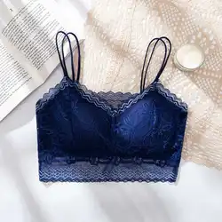 Ladies Transparent Lace Wrap Chest Bralette Sexy Double Thin Straps Ladies Wireless Removable Padded Tube Top Bras