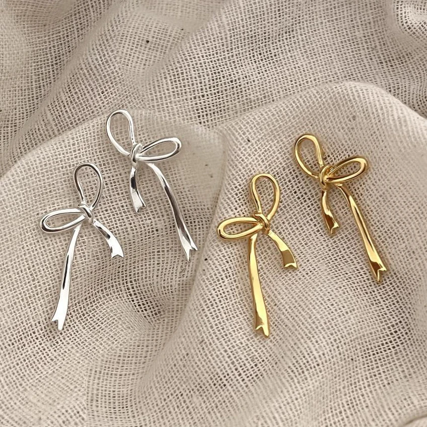 Silverbene Popular Minimalist Trendy Designer 925 Silver Hollow Bow Knot 925 Sterling Silver Stud Earrings