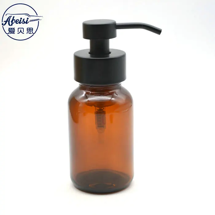 Amber Glass Apothecary Foaming Soap Dispenser Bottle with Matt Black Metal Pump